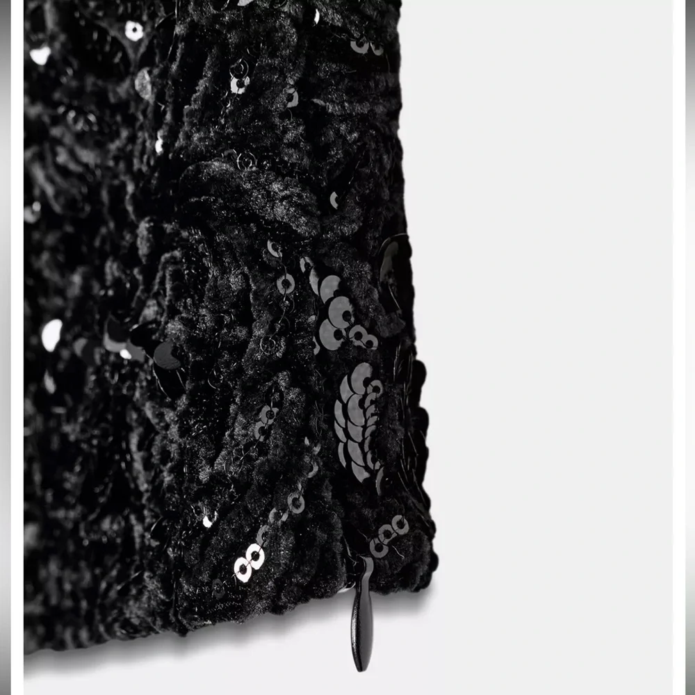 ZARA SEQUIN VELVET TOP - Sz M - Picture 7 of 9
